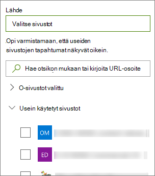 Valitse tapahtumien lähde