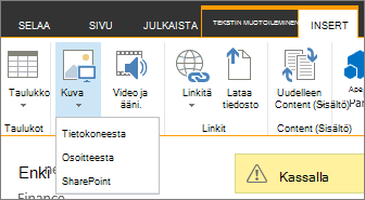 Lisää kuva -painike ja sen alapuolella tietolähteen asetusten valikko