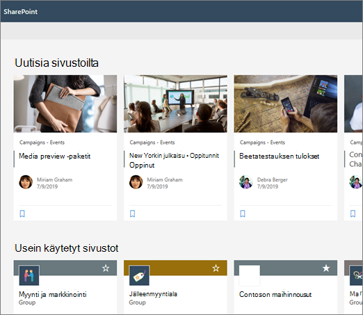 Uutiset SharePointin aloitussivulla