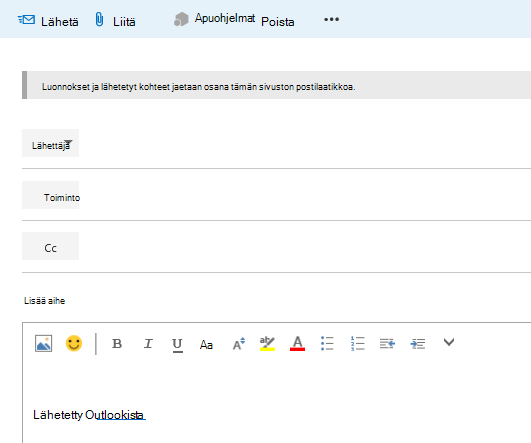 Lisää osoitteita sähköpostiviestiin sivuston postilaatikossa