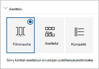 Sivustot-verkko-osan asetteluasetukset