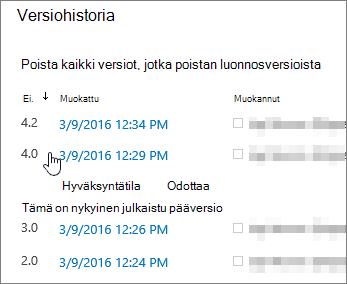 Versiohistoria, josta on poistettu yksi aliversio