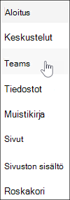 Microsoft Teams -linkki SharePoint-ryhmäsivuston siirtymisruudussa