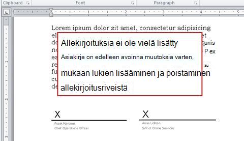Allekirjoittamaton asiakirja, jota voi muokata
