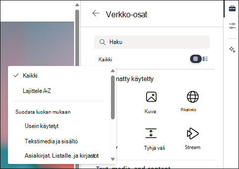 Työkaluryhmän tason 2 verkko-osien suodattaminen