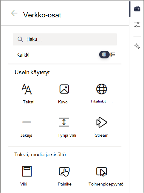 Työkaluryhmän tasolla 2 luetellut verkko-osat