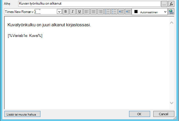 Sähköpostiviestin teksti ja kuva