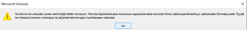 Virhe yhteystietoja luotaessa