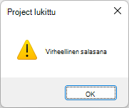 Näyttökuva Virheellinen salasana -virheestä
