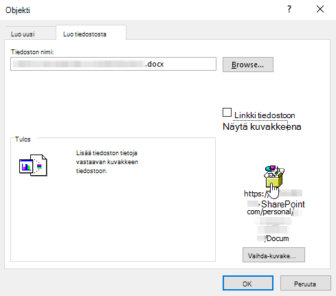 Objektin luominen excel-tiedostosta