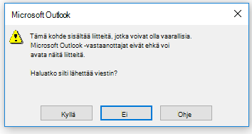 Outlookin varoitus vaarallisesta liitteestä