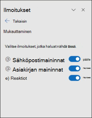 Outlookin ilmoitusasetusruutu