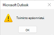 Outlook-toiminnon epäonnistumisen virhe