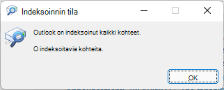 Outlook on indeksoinut kaikki kohteet