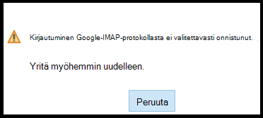 Emme voineet kirjautua sisään Google-IMAP:iin. Yritä myöhemmin uudelleen.