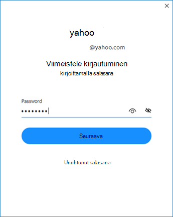 Yahoo Outlookin asetusnäyttö kaksi - anna salasana