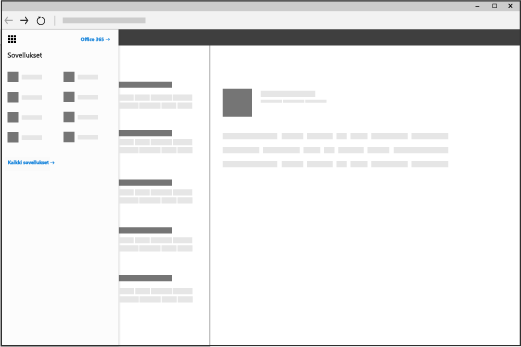 Selainikkuna, jossa on Office 365:n sovellusten käynnistin avattuna