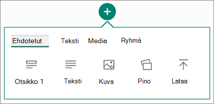 Näyttökuva Lisää sisältöä -vaihtoehdosta.