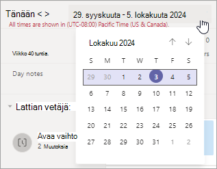 Muuta päivämääräaluetta Omat vuorot -näkymässä.