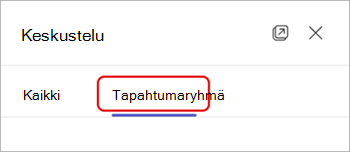 Näyttökuva Teams-tapahtuman keskusteluruudun yläreunassa olevasta tapahtumaryhmäpainikkeesta.
