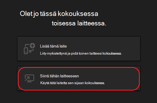 Painikkeet tämän laitteen lisäämiseksi tai siirtämiseksi tähän laitteeseen