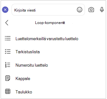 Loop osan mobiilivalikko