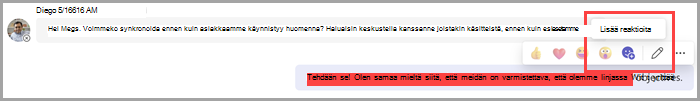 Valitse lisää reaktioita, jos haluat lisätä emojin oletusreaktioihisi.