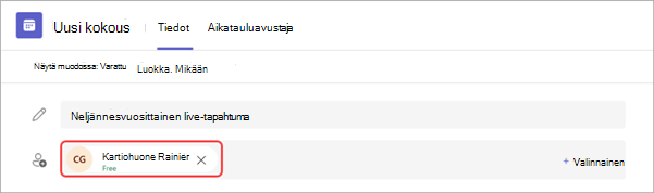 Näyttökuva, jossa näytetään, miten MTR yhdistetään Live-tapahtumaan Teamsissa.