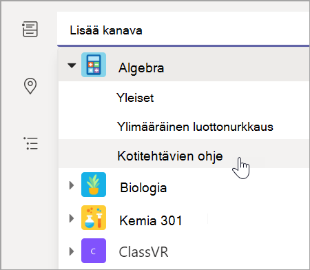Valitse luokan tiimikanava.