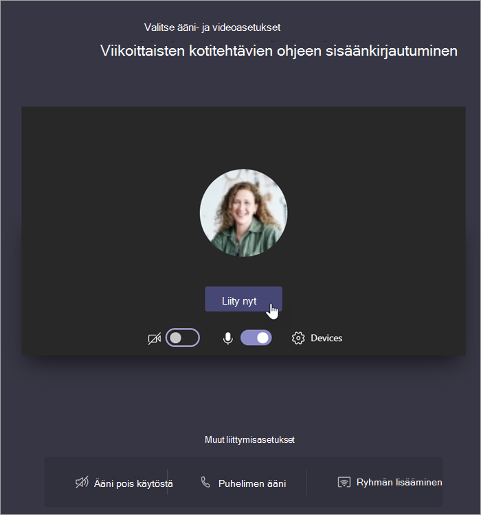 Liity kokoukseen valitsemalla Liity nyt.