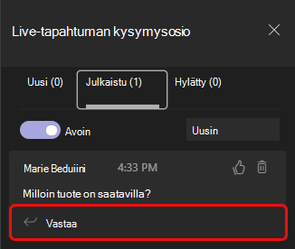 Julkaistu-välilehti on toinen välilehti