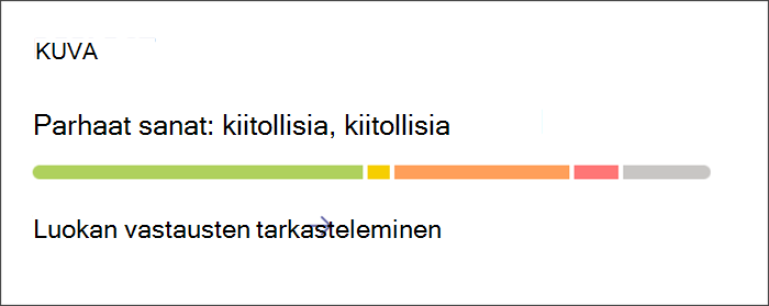 Aloituskohta, jossa voit tarkastella reflect-sisäänkuittauksia koskevia yksityiskohtaisia tietoja. Kortissa on värikäs palkki, joka ilmaisee opiskelijoiden jakamien tunteiden mittasuhteet. Saat lisätietoja valitsemalla kortin.