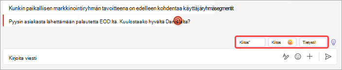 Näyttökuva ehdotetuista vastauksista keskustelussa