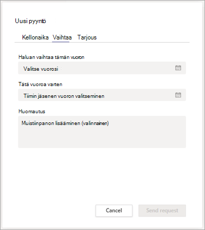 Vaihda vuoro työtoverin kanssa Vuorot-sovelluksessa.