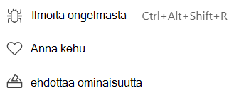 Teamsin palautevaihtoehdot