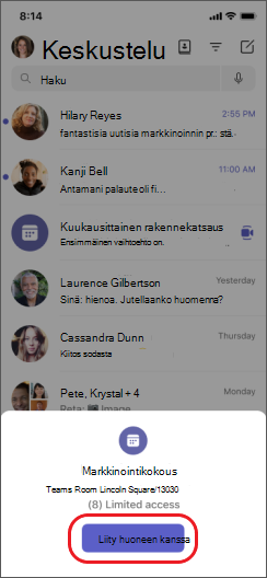 tiimit liittyvät huoneeseen iPhonessa