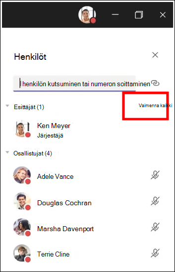 Voit mykistää kaikki kokouksen osallistujat.