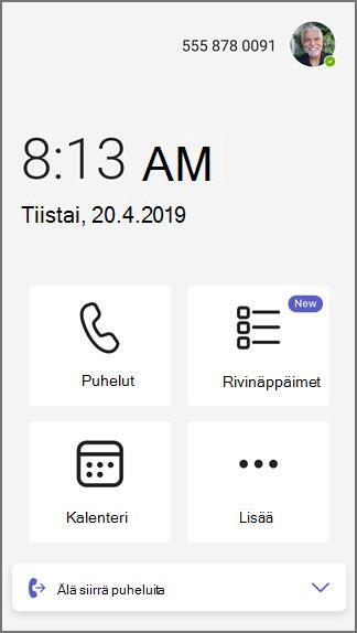 Teamsin puhelinlinjan näppäimet aloitussivulla