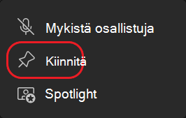 Teams-Kiinnitä stream -painike ympyröity