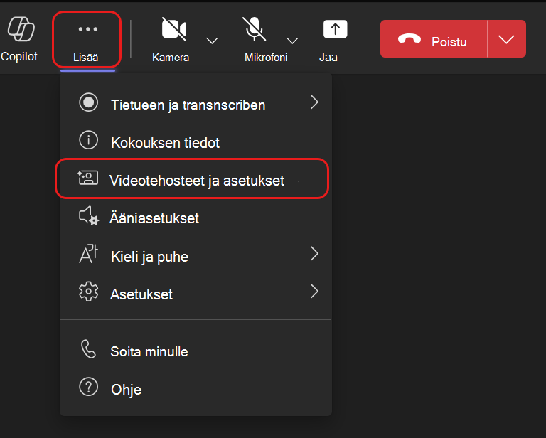Avatars-valikkorivi löytyy kohdasta Lisää...