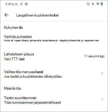 Radiopuhelin-painikkeen vaihtaminen Talk mode -asetuksiin