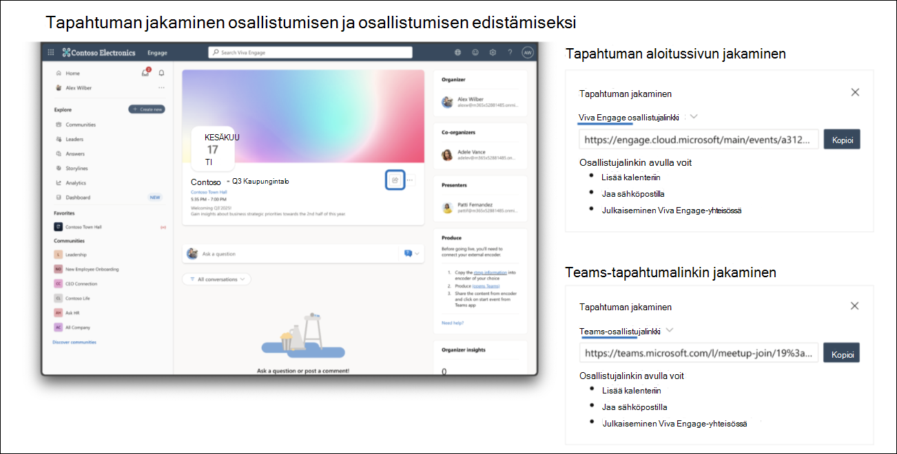Jaa tapahtumalinkki tai tapahtuman saapumissivu