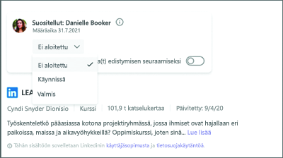 Valitse suodatinkuvake ja valitse Valmis nähdäksesi, kuka on suorittanut suositellun oppimisen