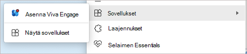 Näyttökuva asennuskomennosta Asetukset-valikossa.