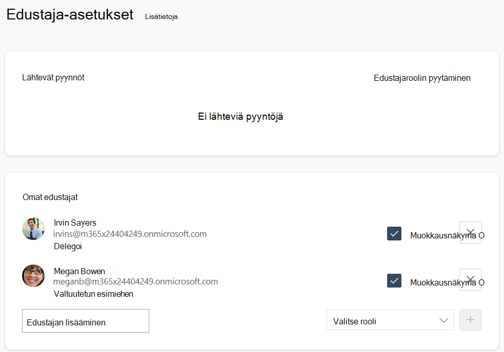 Sivu, jossa näkyy vaihtoehto edustajaroolin pyytämiseen