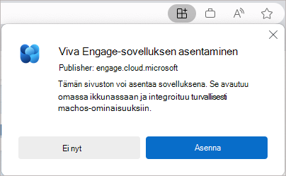 Näyttökuvassa näkyy Viva Engage -sovelluksen virallinen asennusvalintaikkuna.