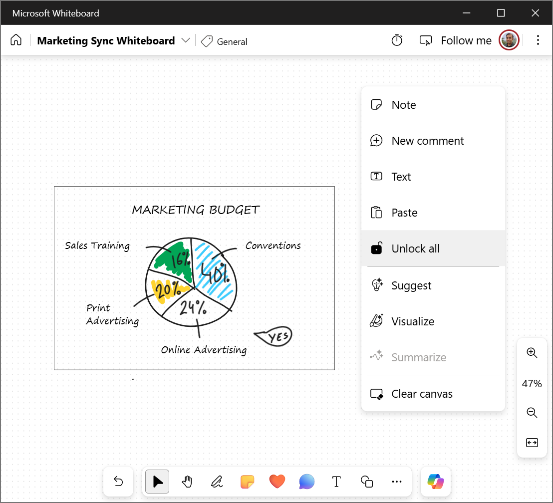 Kuva, jossa näytetään, miten voit poistaa kaikkien lukittujen objektien lukituksen Luonnoslehtiössä.