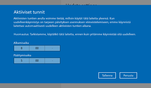 Näyttökuva aktiivisen ajan muuttamisen valintaikkunasta