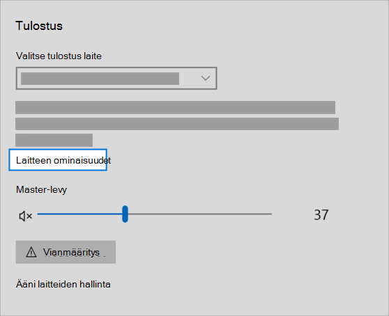 äänilähdelaitteen ominaisuudet -linkki äänivalikossa
