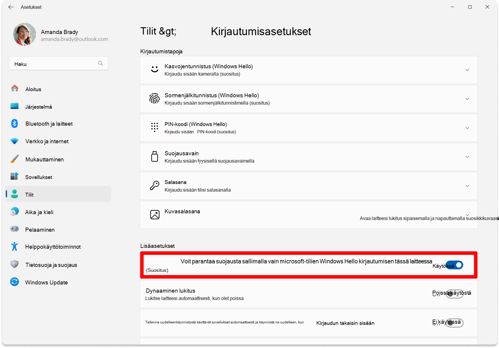 Screenshot of Settings - toggle to configure passwordless turned on.